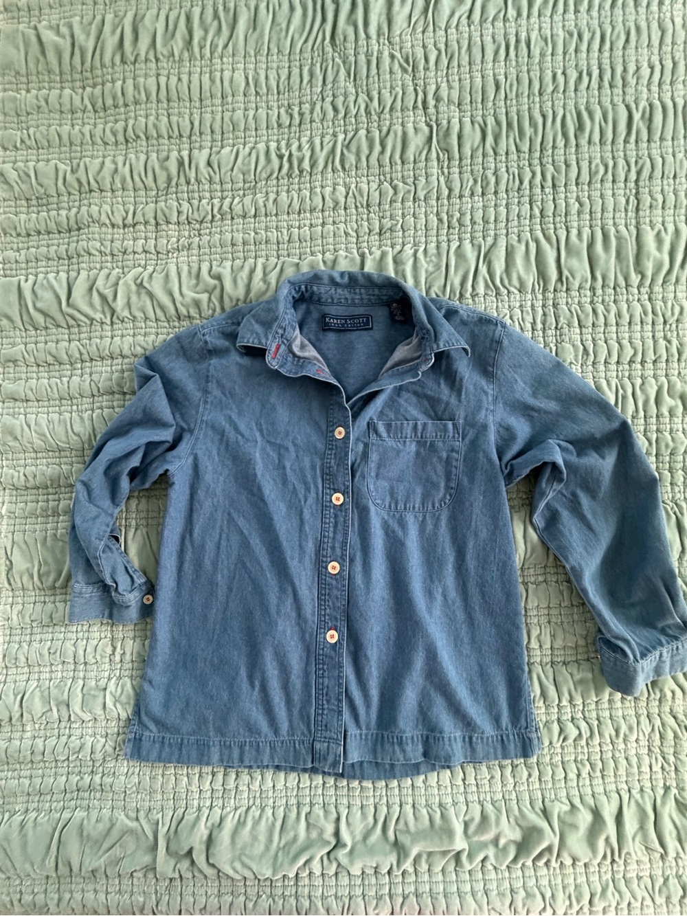 Karen Scott Light Blue Denim Button-Down Shirt-Small